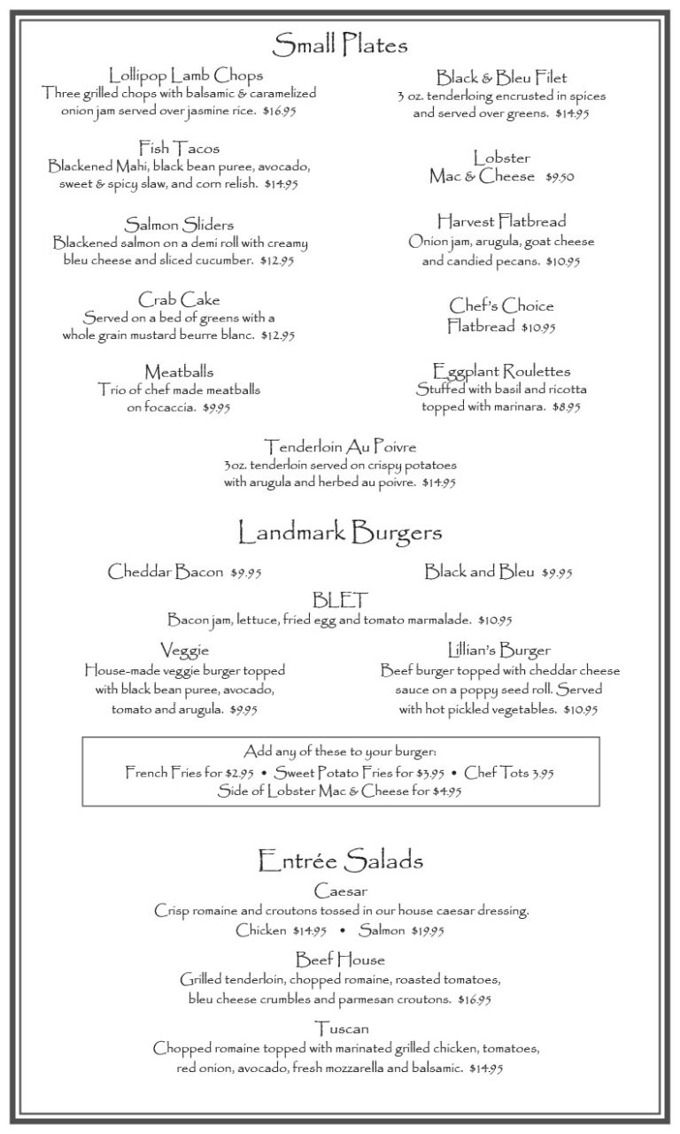 MENU – Landmark Restaurant | Jamestown New York Fine Dining